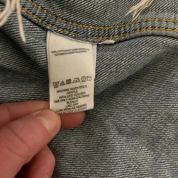 Free People FP Moonchild Distressed Denim Shirt Jacket Blue Size Small - Picture 9 of 9